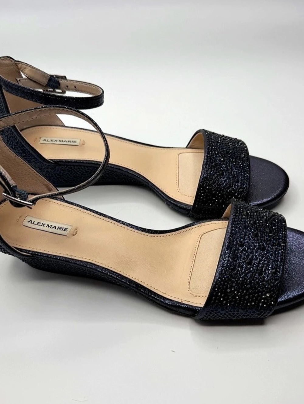 Alex Marie Makira Glitter Wedge Sandals Navy US 9, UK 7 - Picture 2 of 8